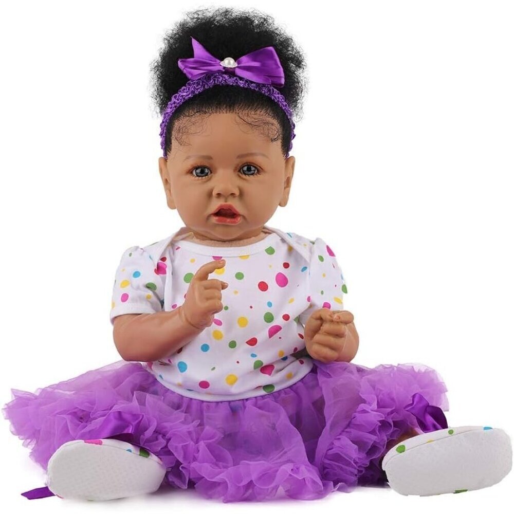 🆕Hoomai Realistic Reborn Baby Dolls Purple Soft Body African 22.8 Inch Kids